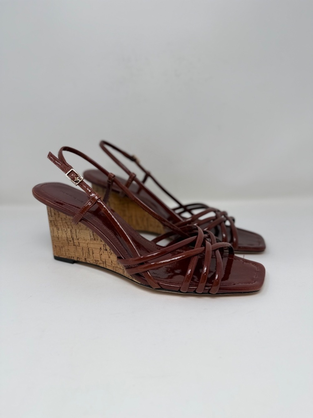 New Tory Burch Multi Strap Wedge Sandal Russet Brown Sz US 9.5 - Picture 2 of 13